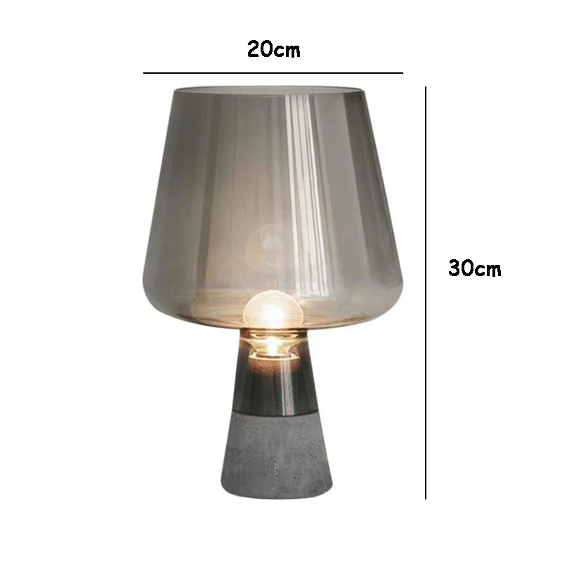 Luminária de Mesa em Vidro com Base de Cimento - detalhe da base