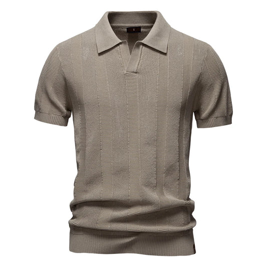 AIOPESON 2025 Men's Solid & Striped Mesh Polo Shirt - Breathable Knit Casual Top with Turn-Down Collar