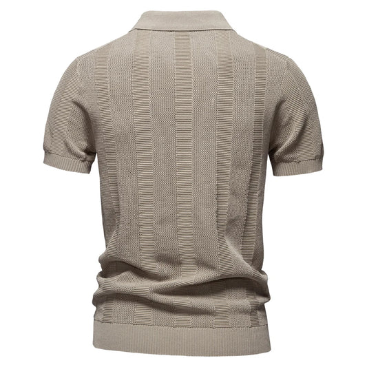 AIOPESON 2025 Men's Solid & Striped Mesh Polo Shirt - Breathable Knit Casual Top with Turn-Down Collar