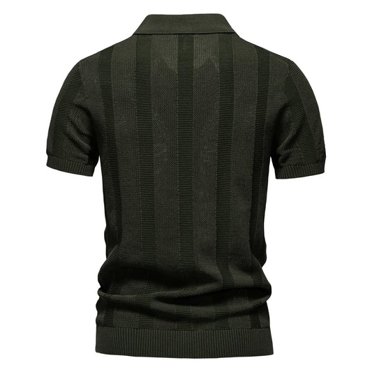 AIOPESON 2025 Men's Solid & Striped Mesh Polo Shirt - Breathable Knit Casual Top with Turn-Down Collar