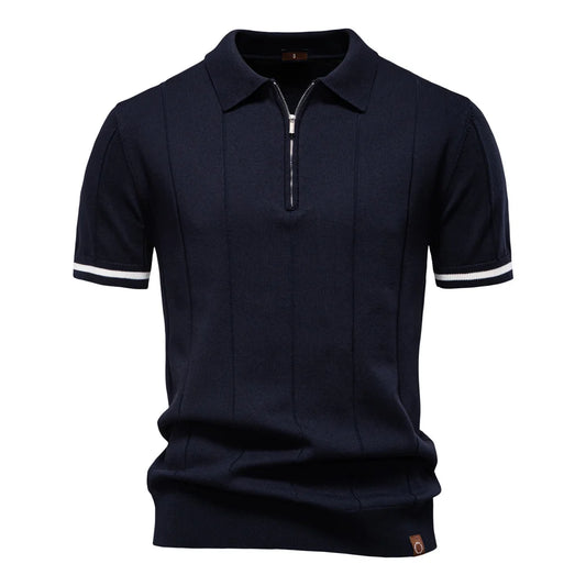 AIOPESON Men's Solid Color Sport Zipper Polo Shirt Athletic Social Polo Shirts for Men Office Slim Fit Polo